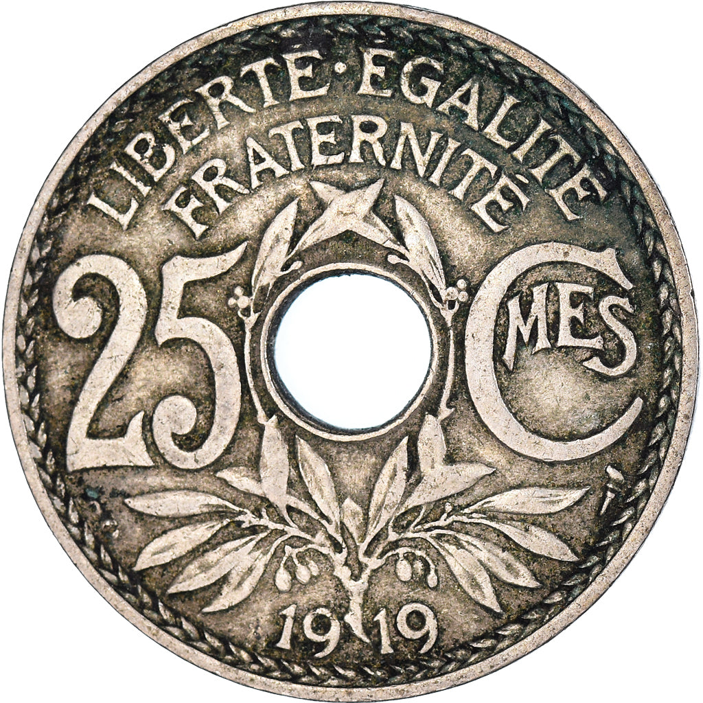 Moneta, Francja, Lindauer, 25 Centimes, 1919, EF(40-45), Miedź-Nikiel, KM:867a