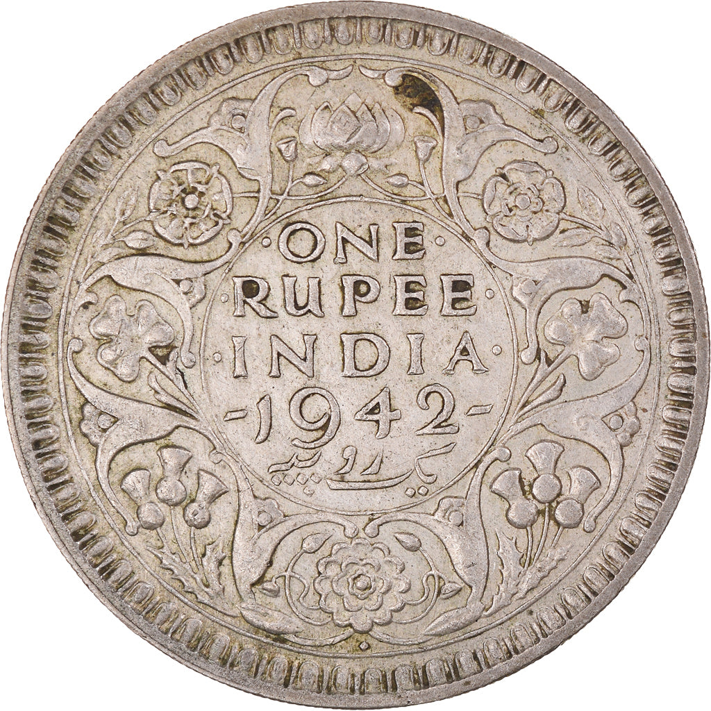 Coin, INDIA-BRITISH, George VI, Rupee, 1942, AU(50-53), Silver, KM:557.1