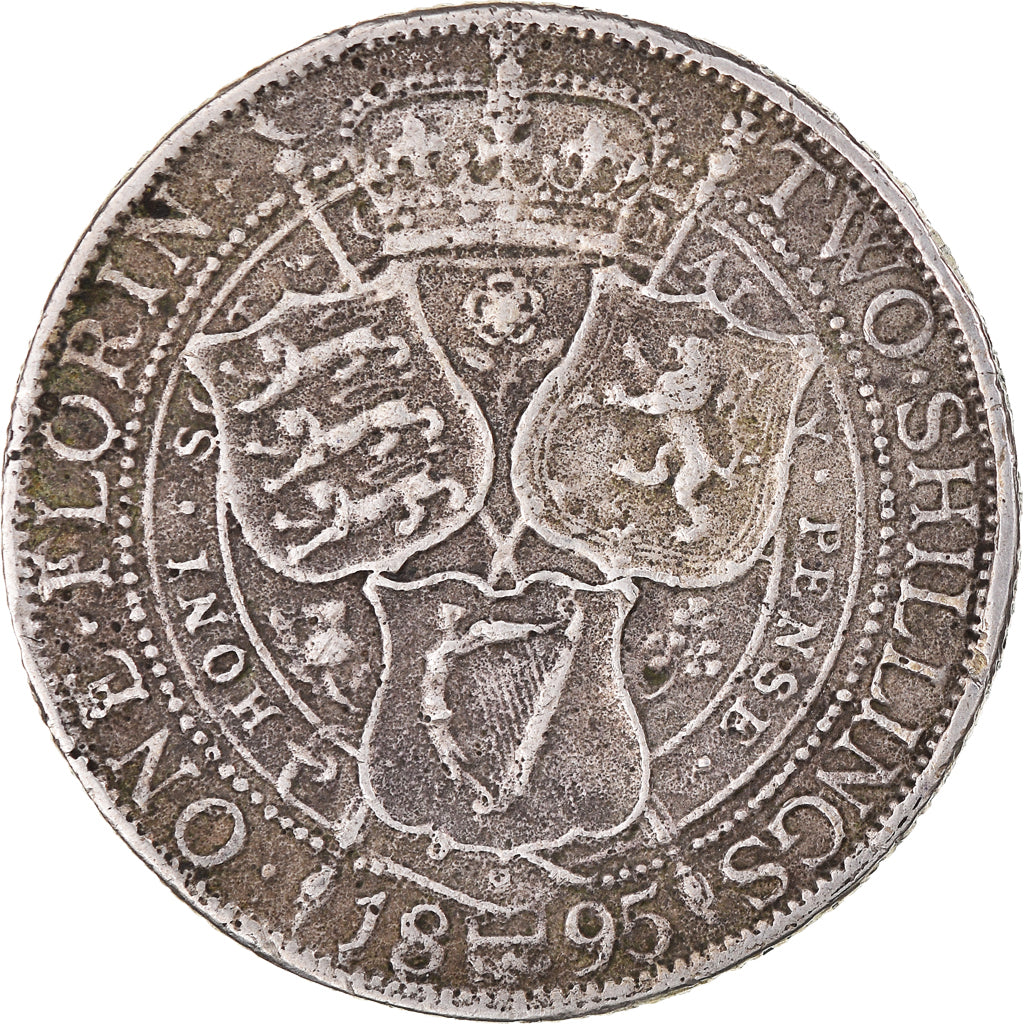 Monnaie, Grande-Bretagne, Victoria, Florin, Two Shillings, 1895, TB, Argent