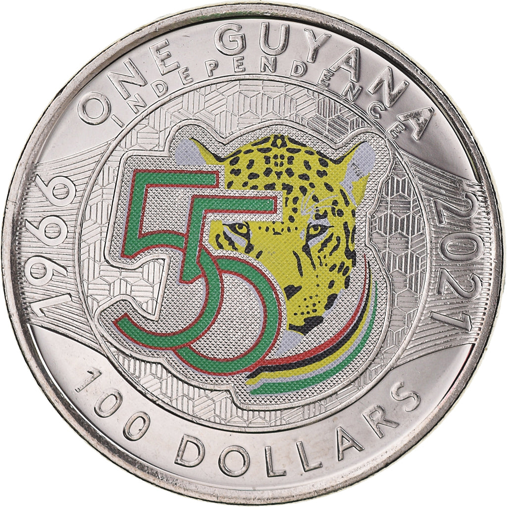 Coin, Guyana, 100 Dollars, 2021, 55 Years of Independence.colorized., MS(63)