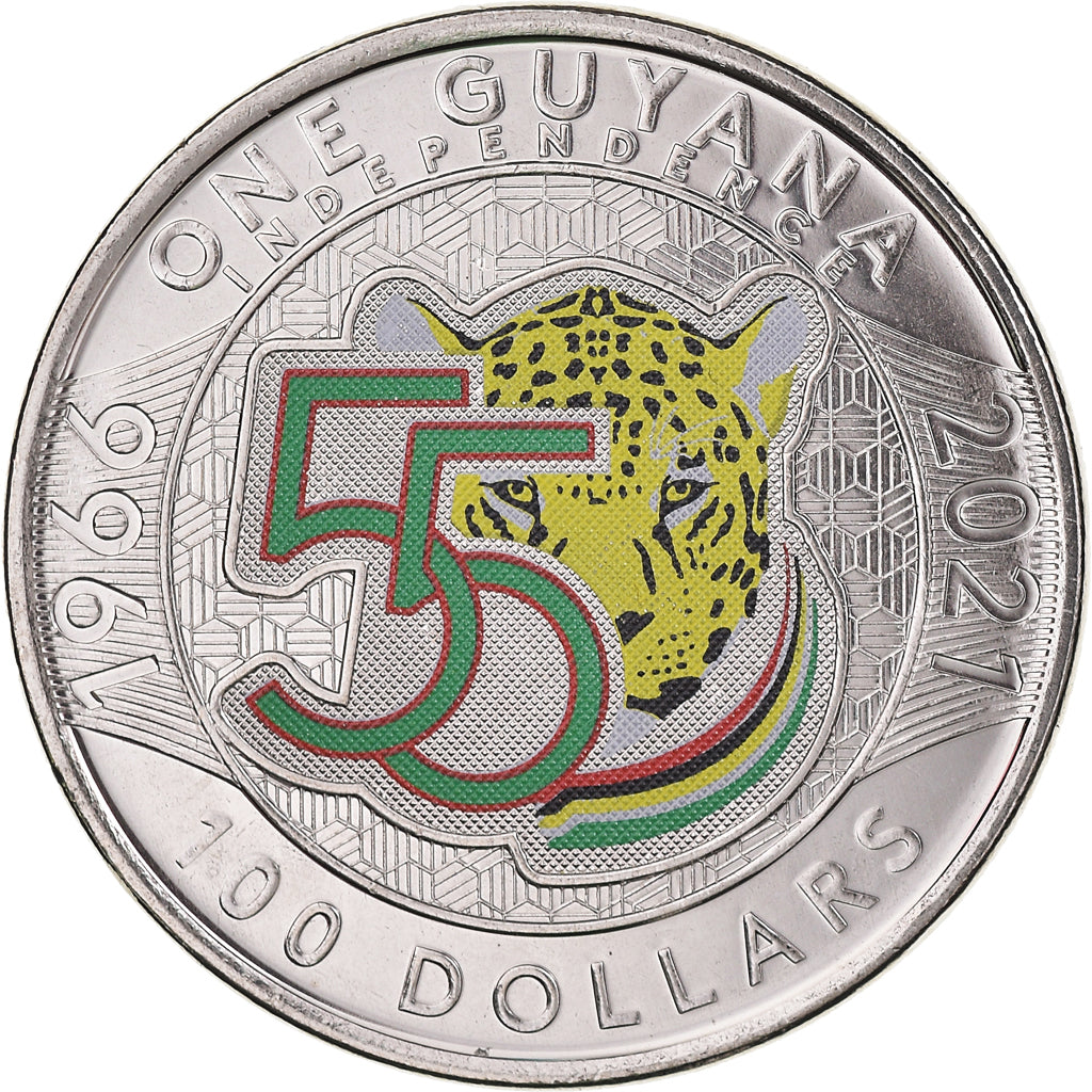 Coin, Guyana, 100 Dollars, 2021, 55 Years of Independence.colorized., MS(63)