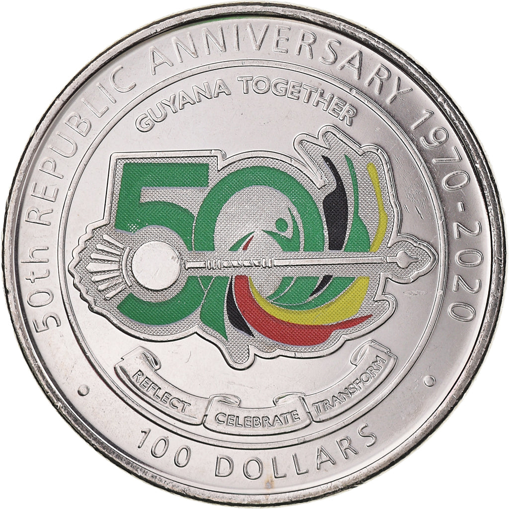Coin, Guyana, 100 Dollars, 2020, 50 ans de la République.colorized., MS(63)