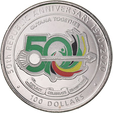 Coin, Guyana, 100 Dollars, 2020, 50 ans de la République.colorized., MS(63)