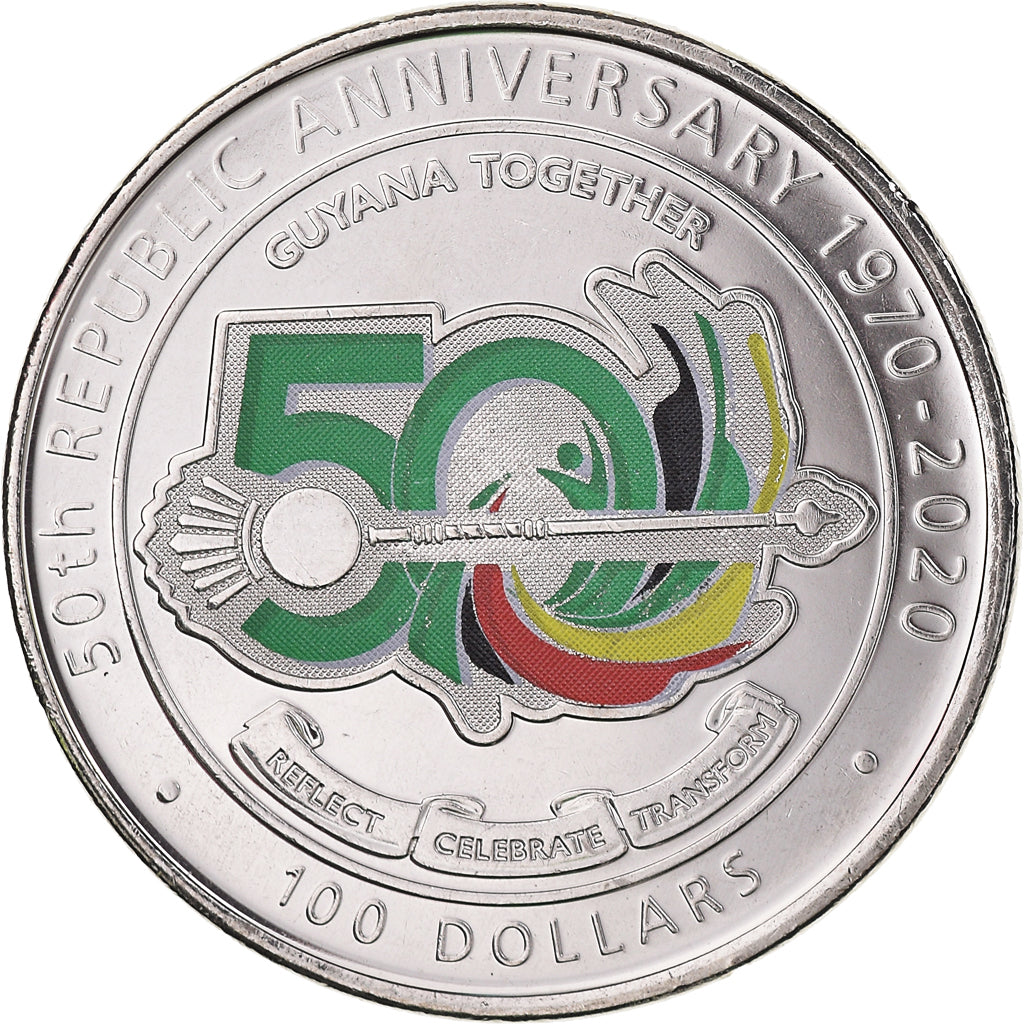 Coin, Guyana, 100 Dollars, 2020, 50 ans de la République.colorized., MS(63)