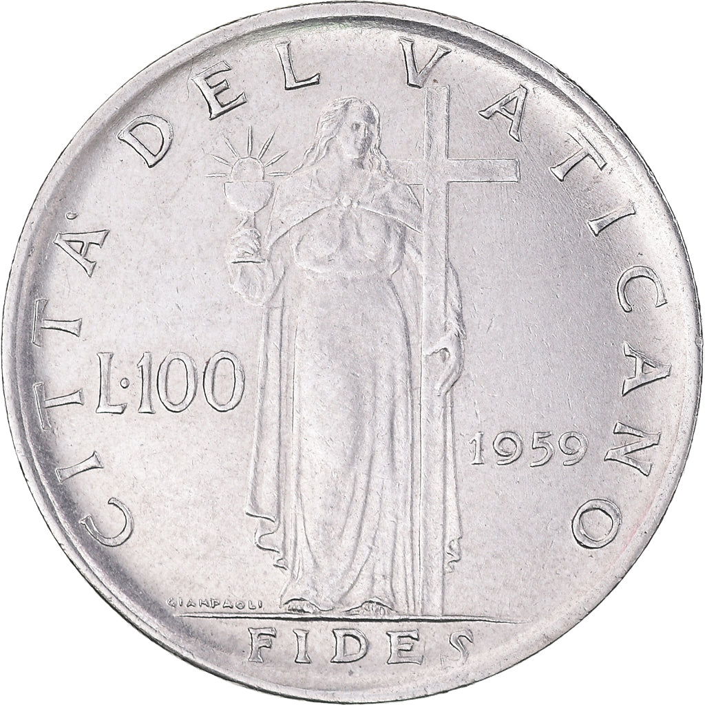 Coin, VATICAN CITY, John XXIII, 100 Lire, 1959, AU(50-53), Stainless Steel