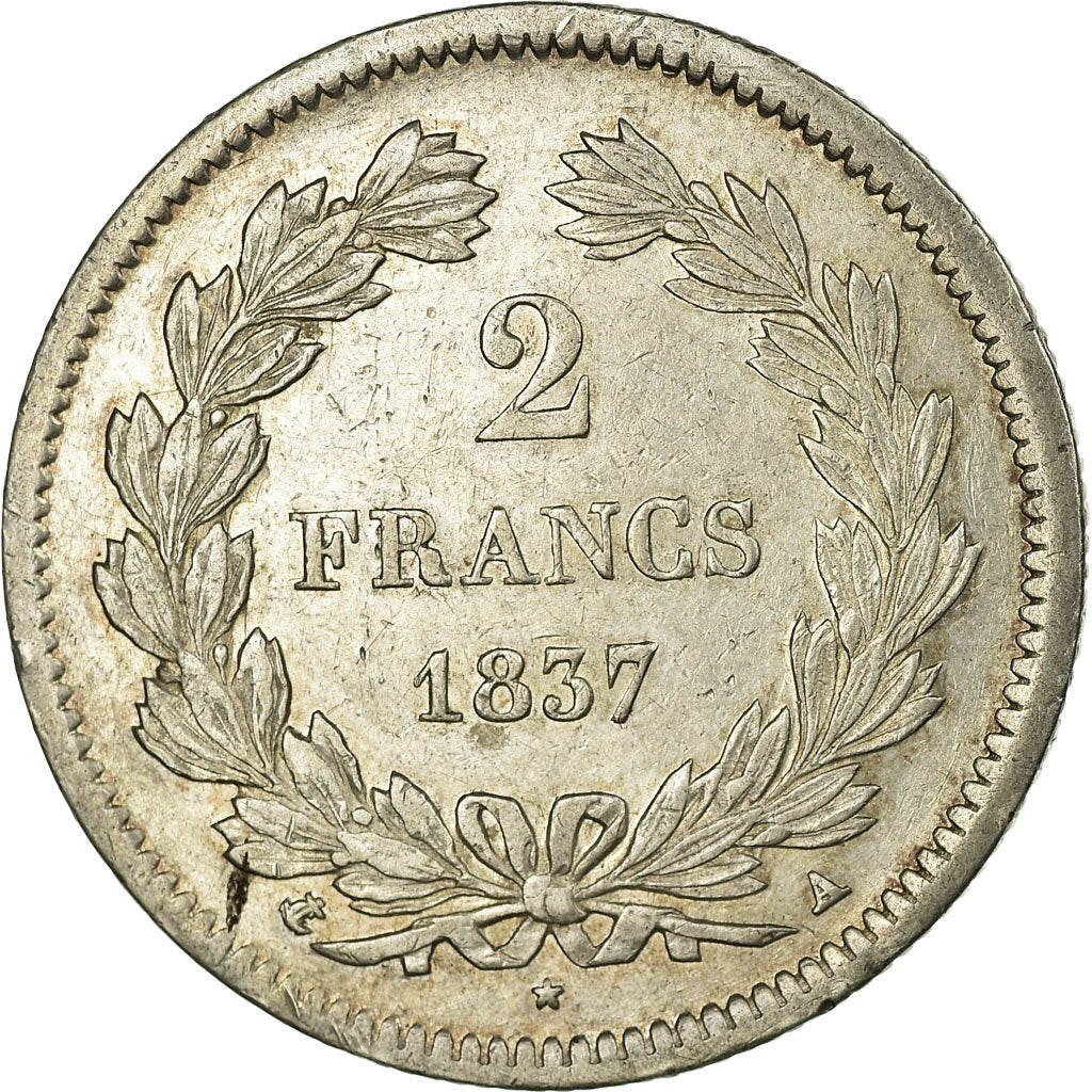 France, Louis-Philippe, 2 Francs, 1837, Paris, Silver, EF(40-45), Gadoury:520