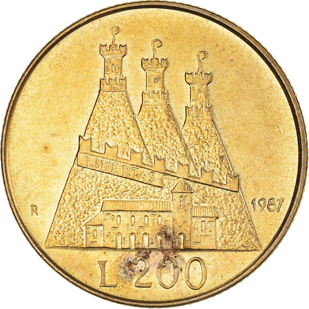 Moneta, San Marino, 200 Lire, 1987, BB, Alluminio-bronzo, KM:208