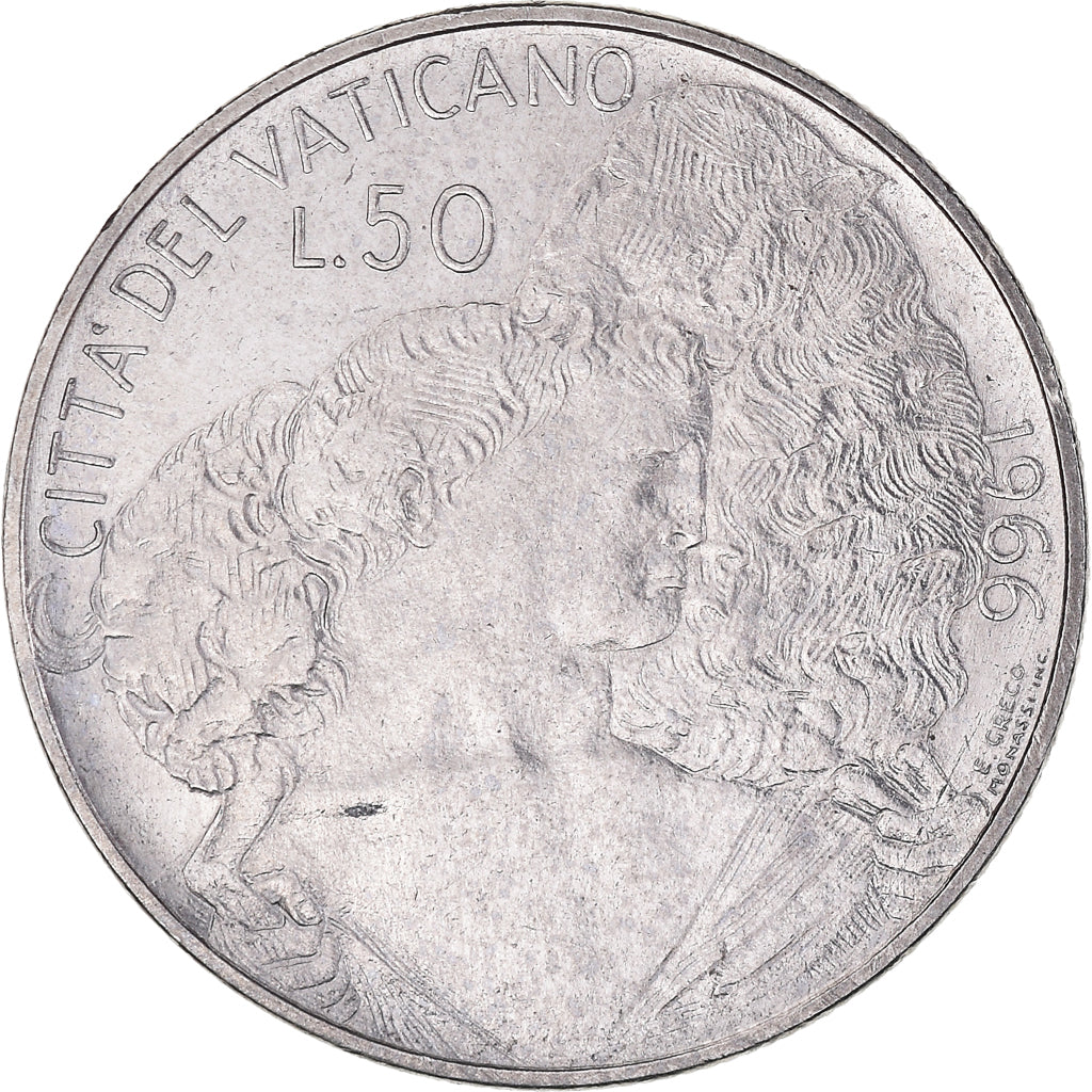 Monnaie, Cité du Vatican, Paul VI, 50 Lire, 1966, TTB+, Acier inoxydable, KM:89
