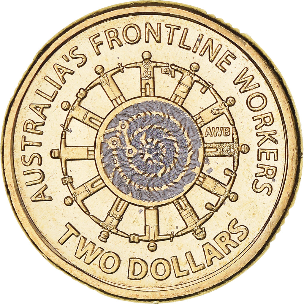 Moneta, Australia, 2 Dollars, 2022, colorized. Frontline Workers, MS(65-70)