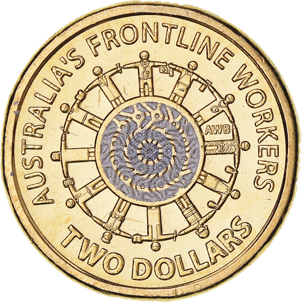 Coin, Australia, 2 Dollars, 2022, colorized. Frontline Workers, MS(65-70)