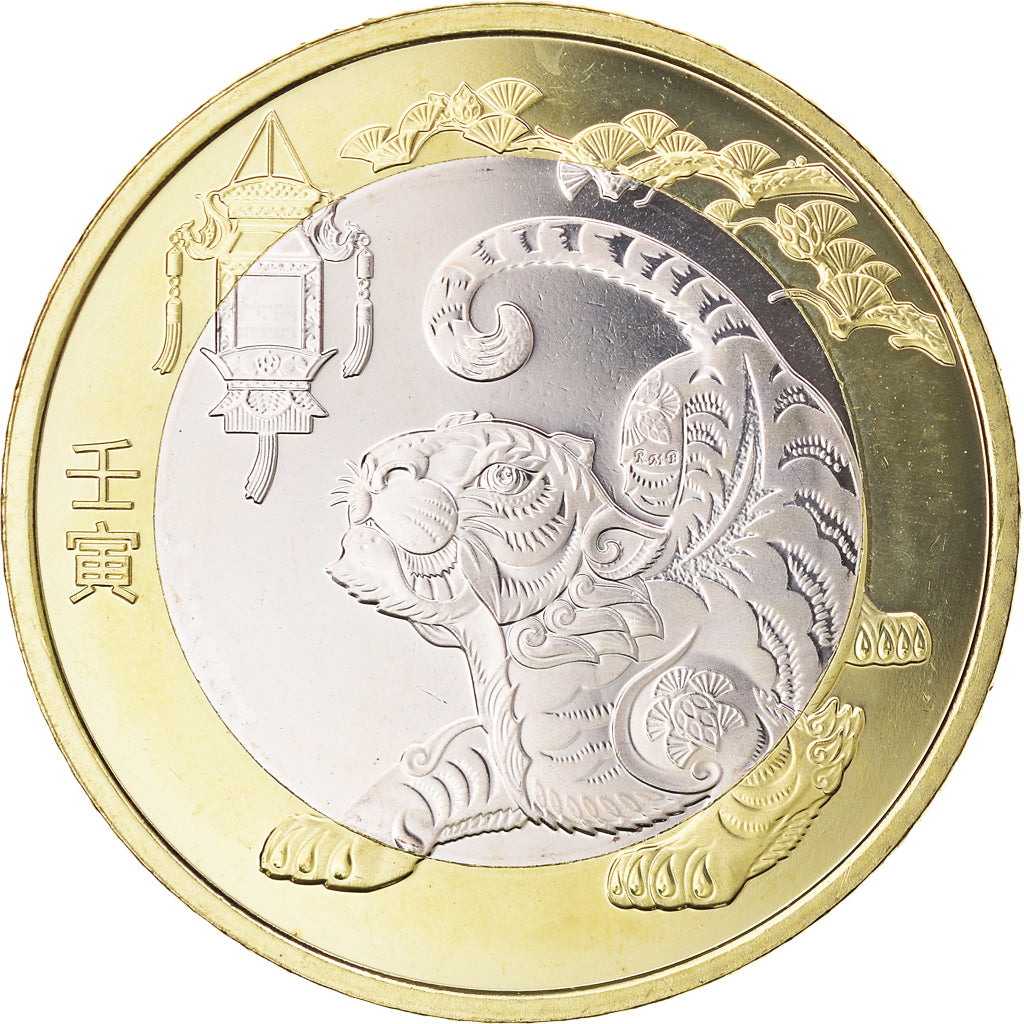 Monnaie, Chine, 10 Yüan, 2022, Année du Tigre, SPL, Bimétallique