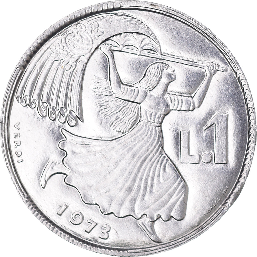 Coin, San Marino, Lira, 1973, Rome, AU(50-53), Aluminum, KM:22
