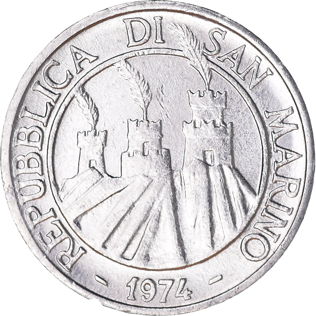 Moeda, San Marino, Lira, 1974, AU(55-58), Alumínio, KM:30