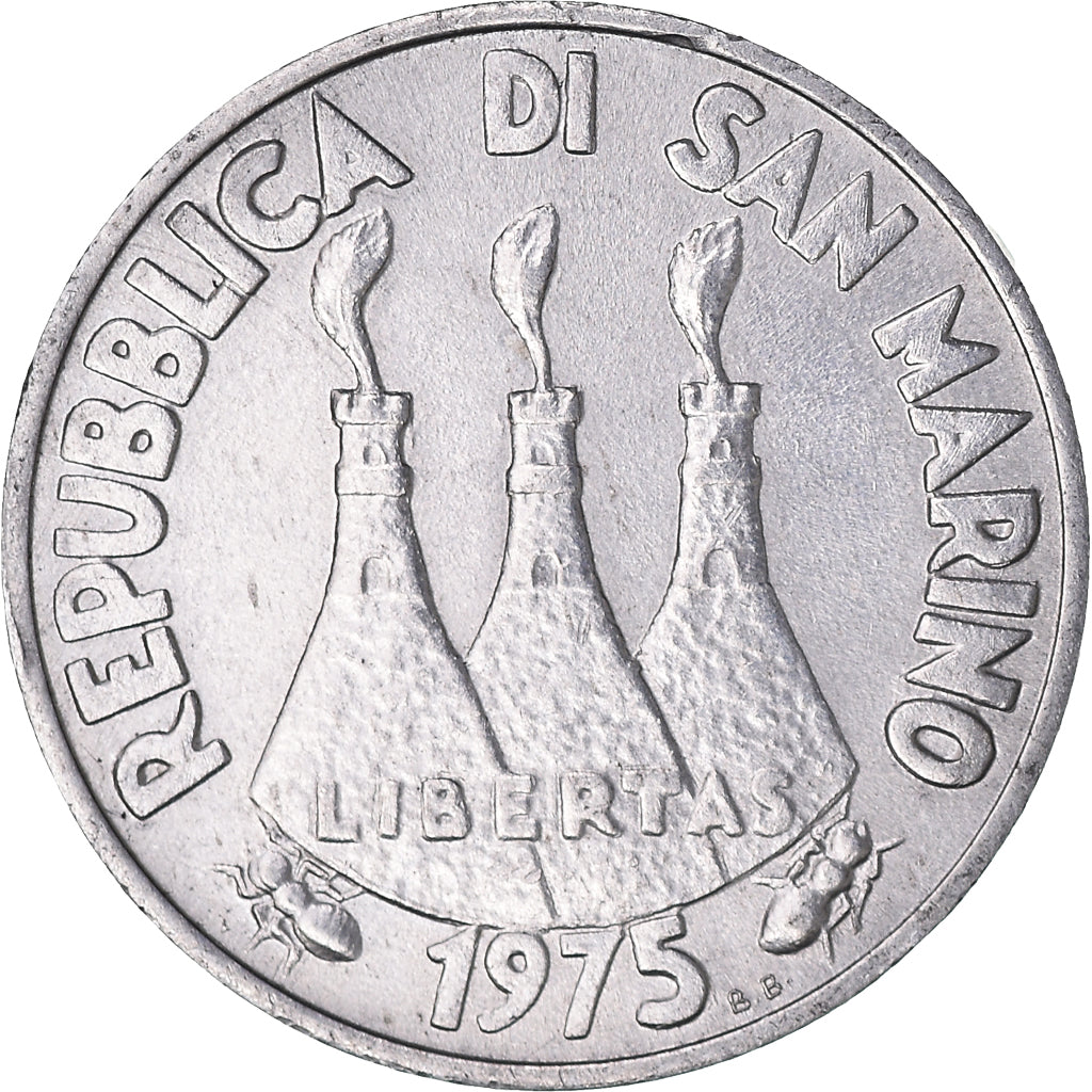 Coin, San Marino, Lira, 1975, AU(50-53), Aluminum, KM:40