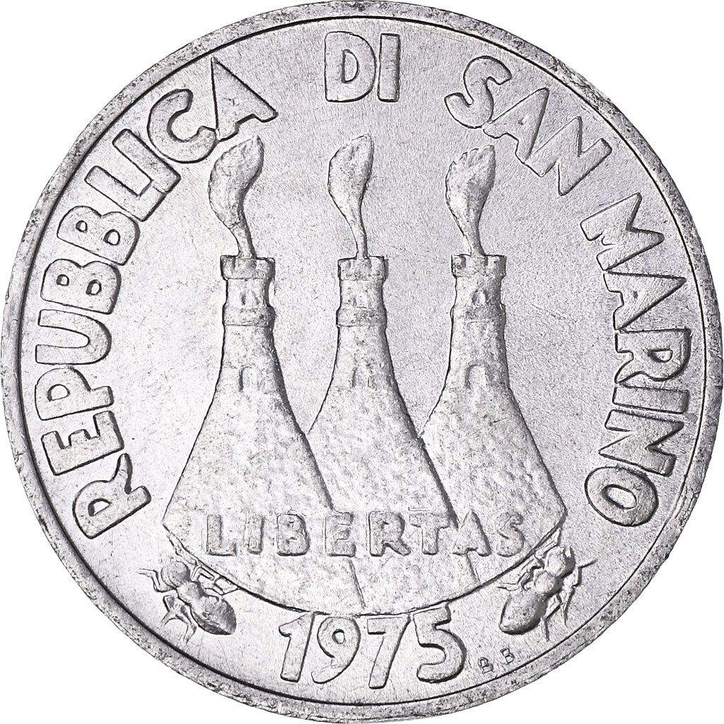 Moeda, San Marino, Lira, 1975, EF(40-45), Alumínio, KM:40