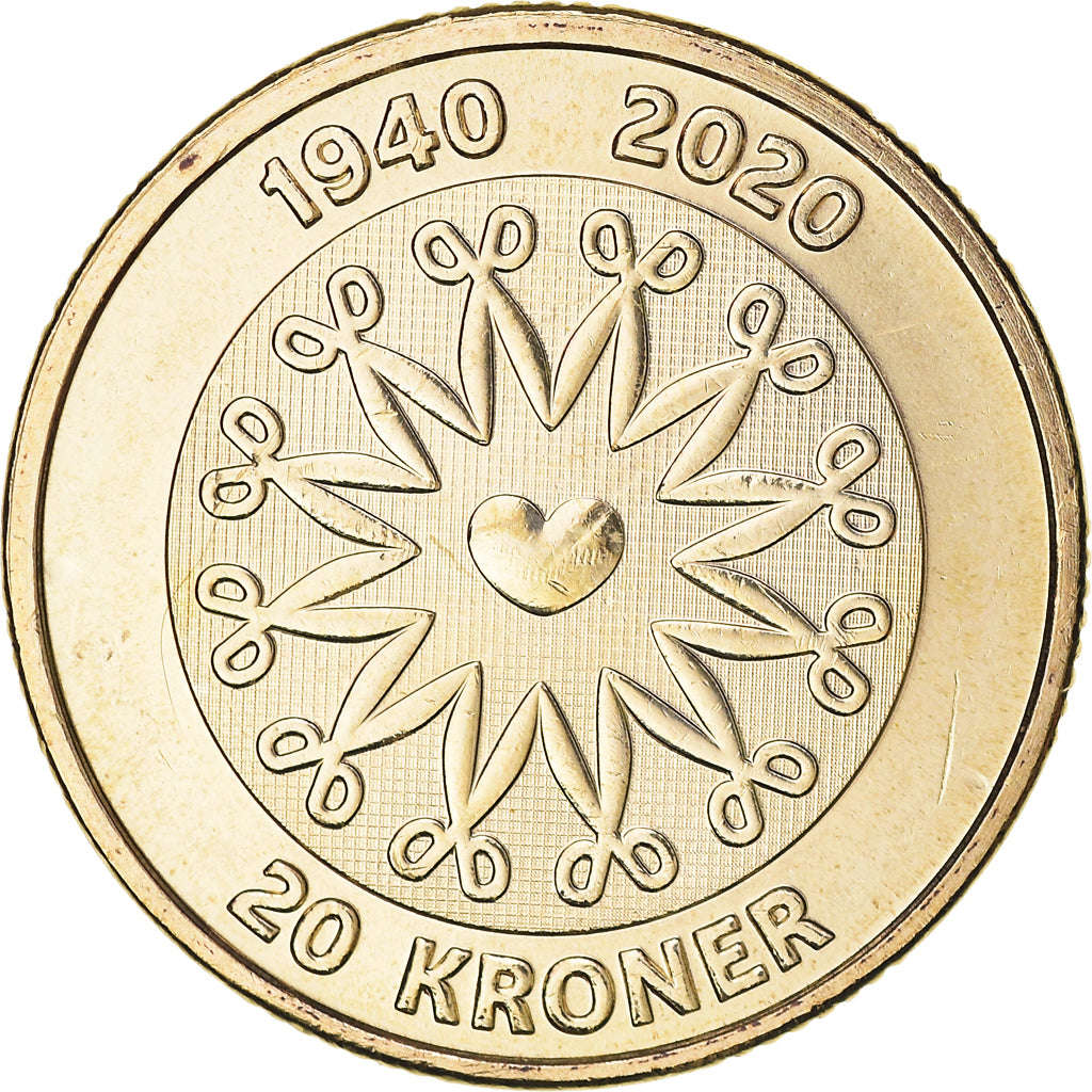 Coin, Denmark, 20 Kroner, 2020, Anniversaire de la reine Margrethe II, MS(63)