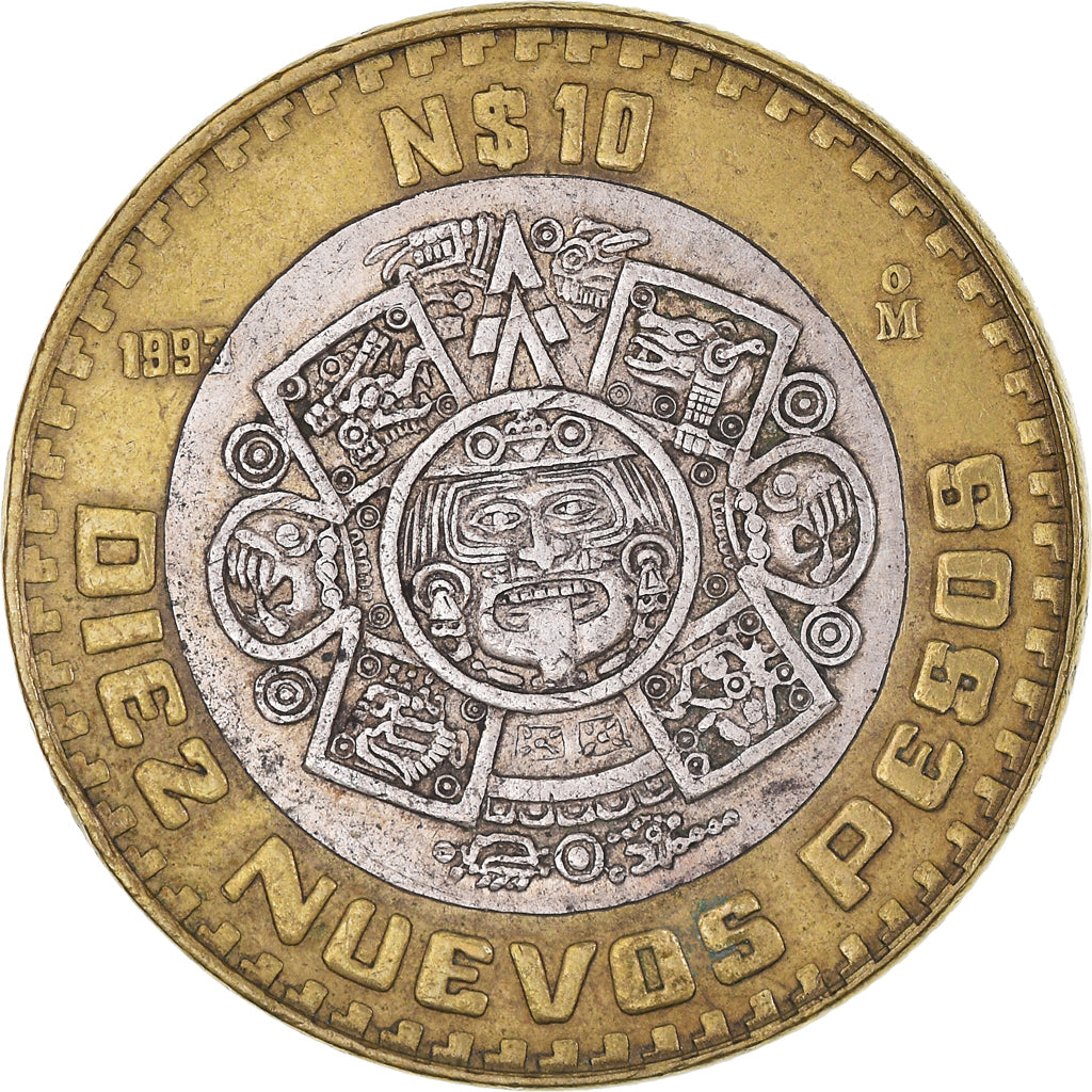 Moneda, México, 10 Nuevo Pesos, 1993, Mexico City, BC+, Bimetálico, KM:553