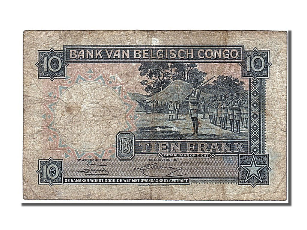 Banknote, Belgian Congo, 10 Francs, 1952, 1952-05-12, VF(30-35)