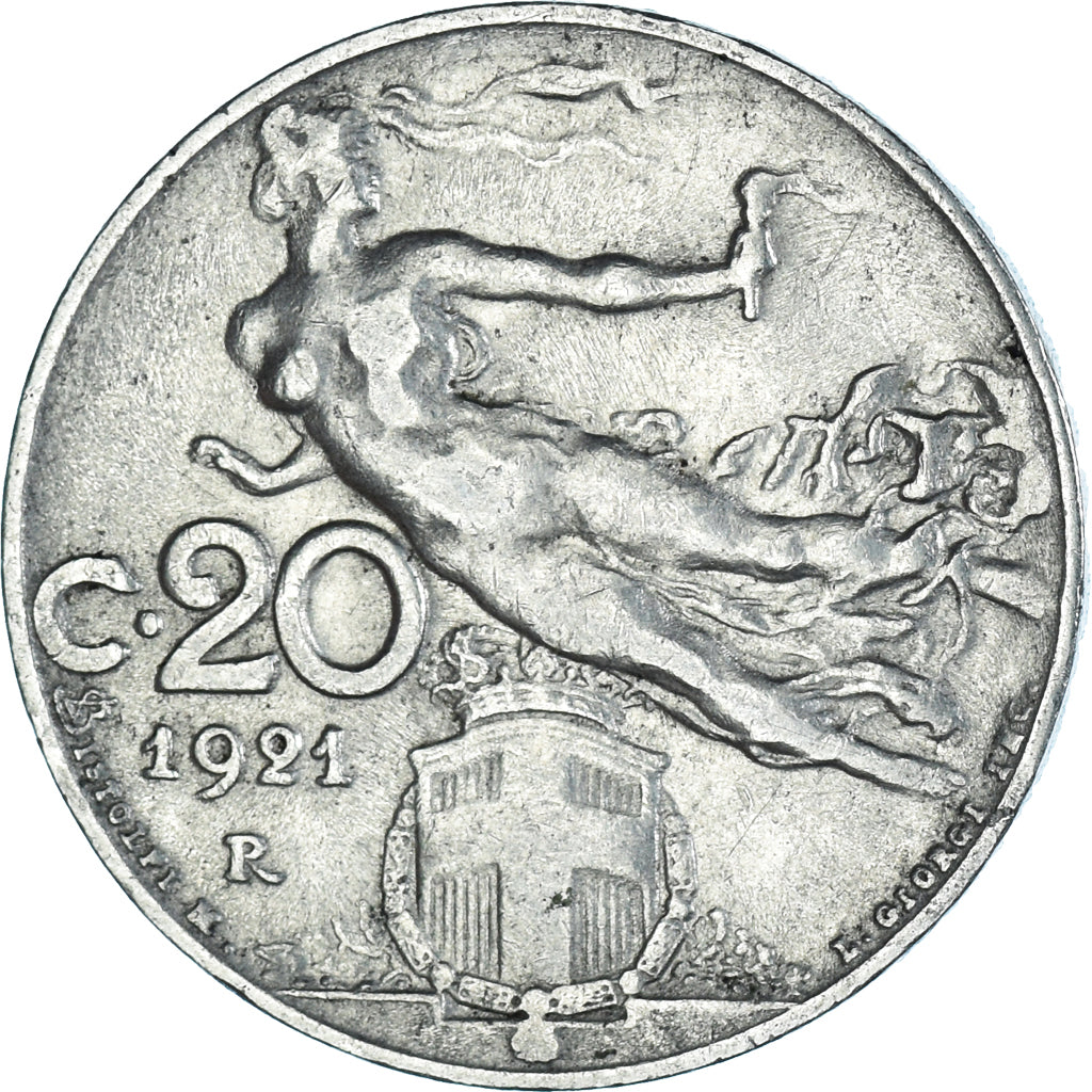 Coin, Italy, Vittorio Emanuele III, 20 Centesimi, 1921, Rome, F(12-15), Nickel