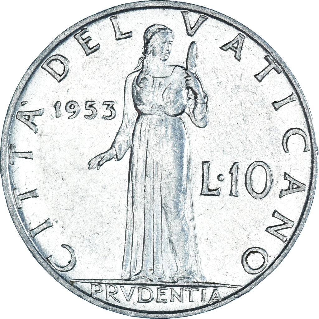 Coin, VATICAN CITY, Pius XII, 10 Lire, 1953, AU(50-53), Aluminum, KM:52.1