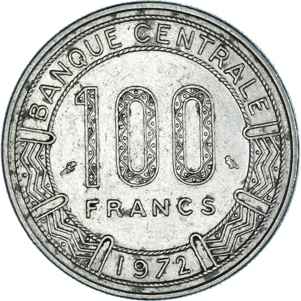 Coin, Central African Republic, 100 Francs, 1972, type 1, EF(40-45), Nickel