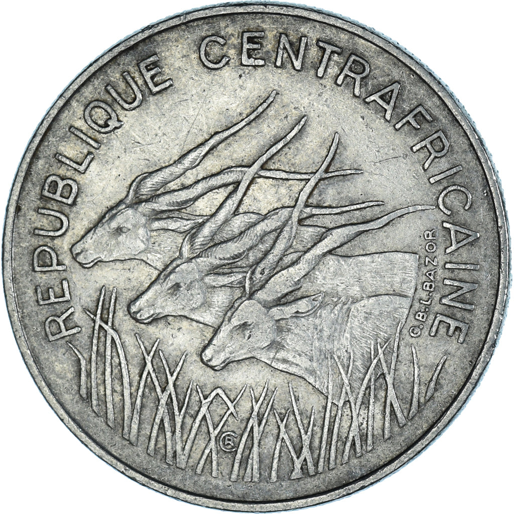 Coin, Central African Republic, 100 Francs, 1975, type 2, EF(40-45), Nickel
