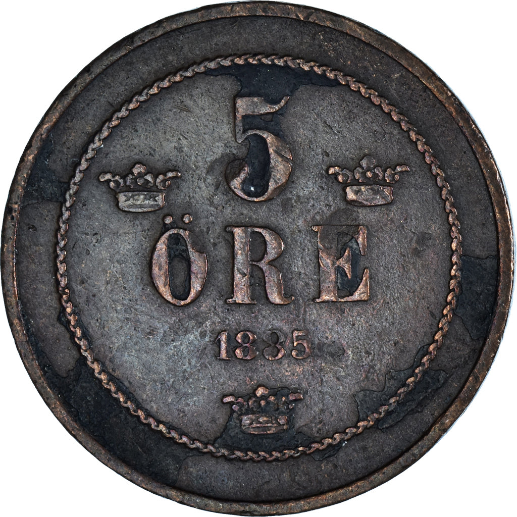 Moneda, Suecia, Oscar II, 5 Öre, 1885, BC+, Bronce, KM:736