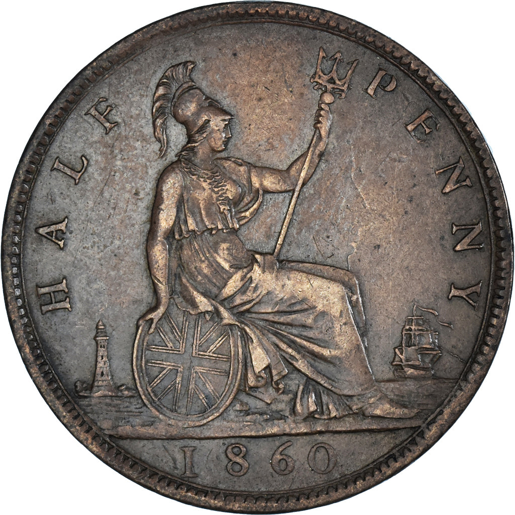 Coin, Great Britain, Victoria, 1/2 Penny, 1860, EF(40-45), Bronze, KM:748.1