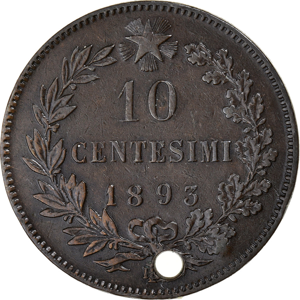 Coin, Italy, Umberto I, 10 Centesimi, 1893, Birmingham, VF(20-25), Copper