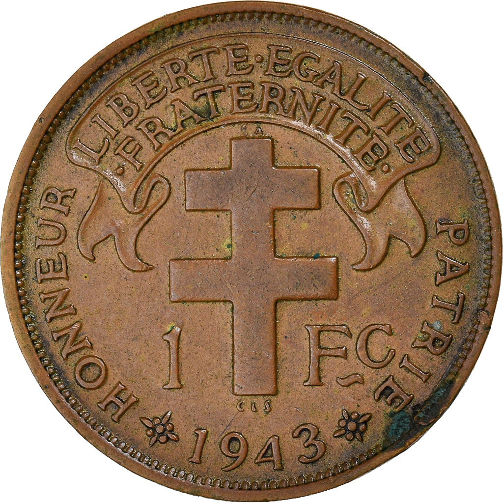 Coin, Cameroon, Franc, 1943, Pretoria, EF(40-45), Bronze, KM:5, Lecompte:14