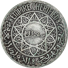Coin, Morocco, Mohammed V, 5 Francs, AH 1352/1933, Paris, VF(30-35), Silver