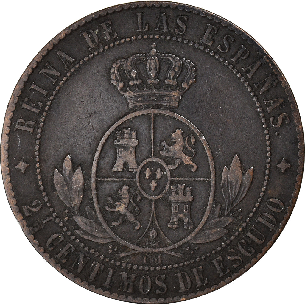 Coin, Spain, Isabel II, 2-1/2 Centimos, 1867, EF(40-45), Copper, KM:634.2