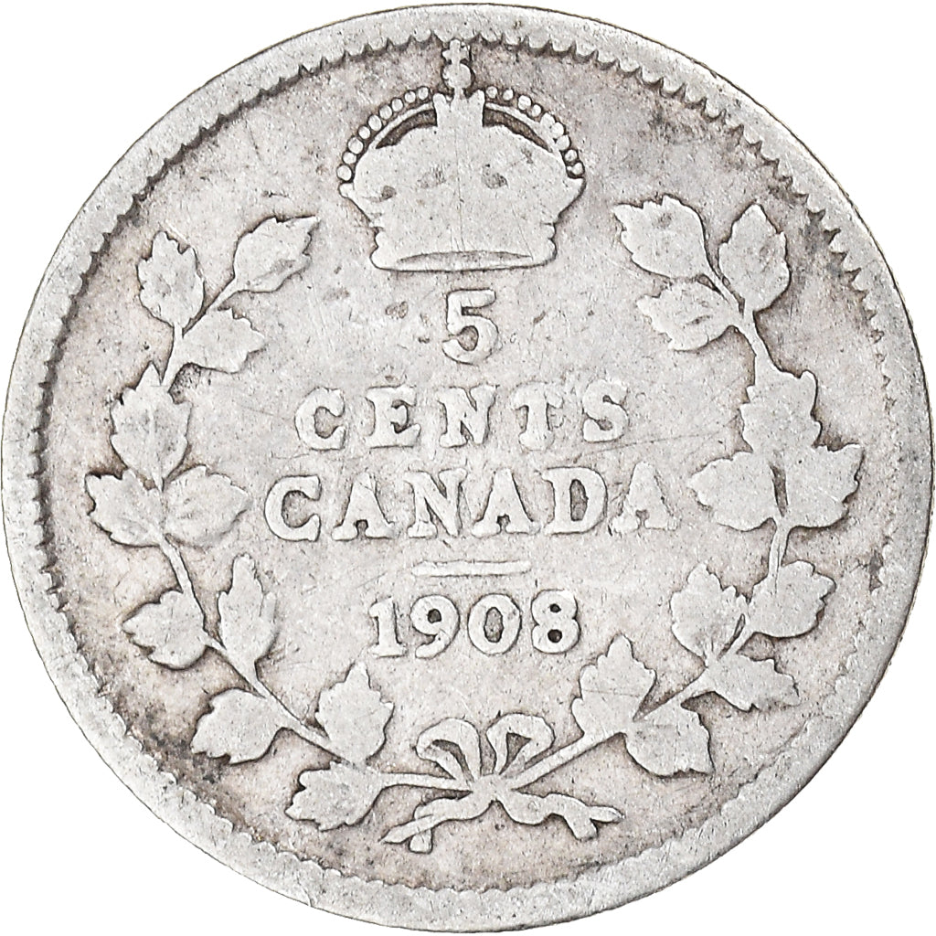 Coin, Canada, Edward VII, 5 Cents, 1908, Royal Canadian Mint, Ottawa, VF(20-25)