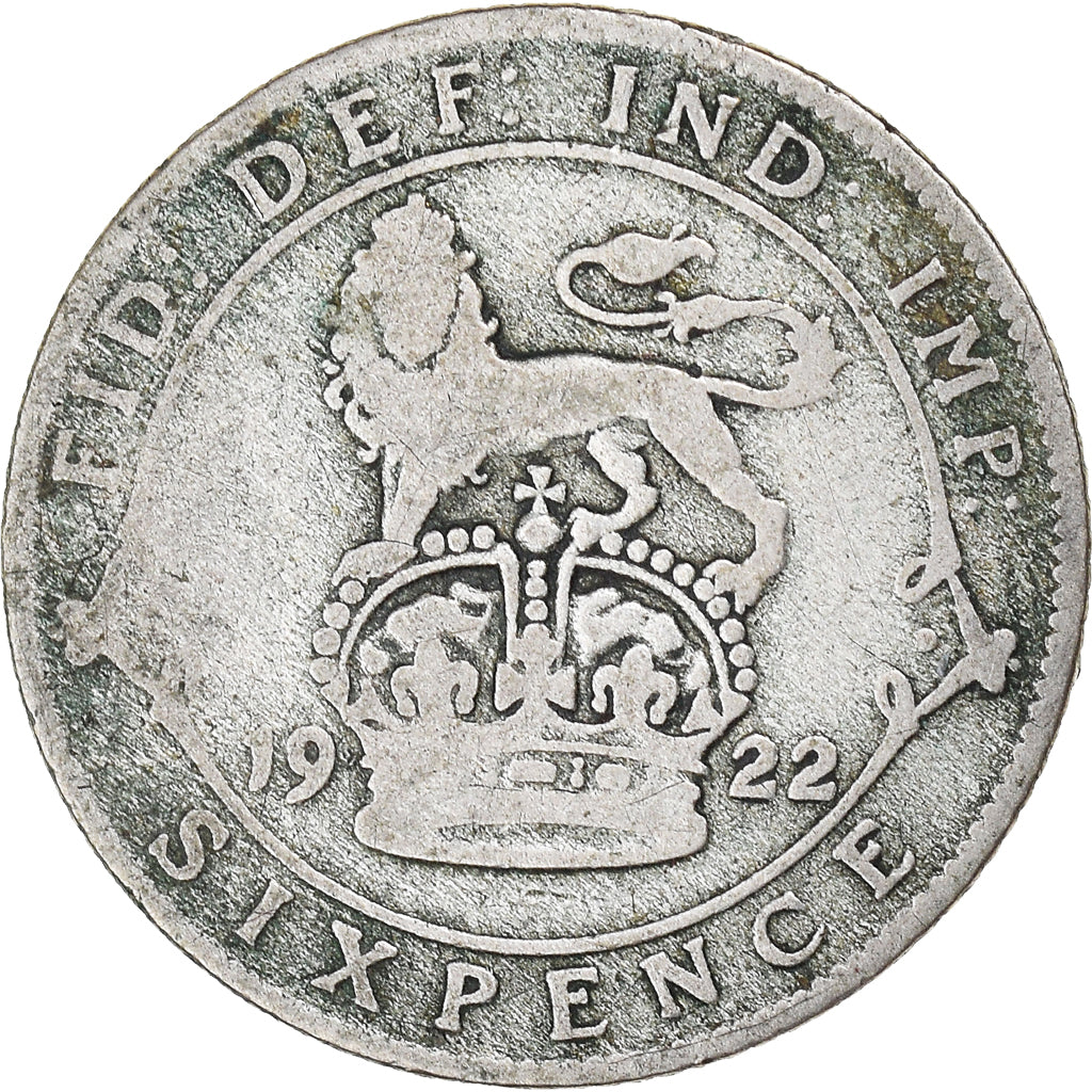 Coin, Great Britain, 6 Pence, 1922, VF(20-25), Silver, KM:815a.1