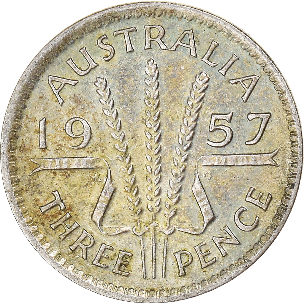Coin, Australia, Elizabeth II, Threepence, 1957, Melbourne, EF(40-45), Silver
