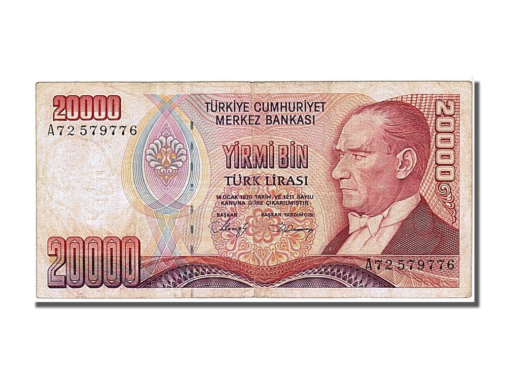 Banknote, Turkey, 20,000 Lira, 1970, EF(40-45)