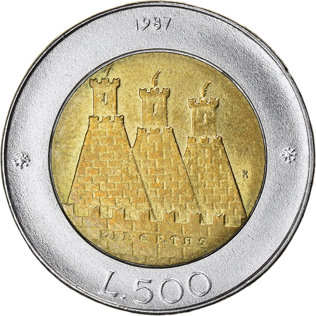 Moneda, San Marino, 500 Lire, 1987, Rome, MBC, Bimetálico, KM:209