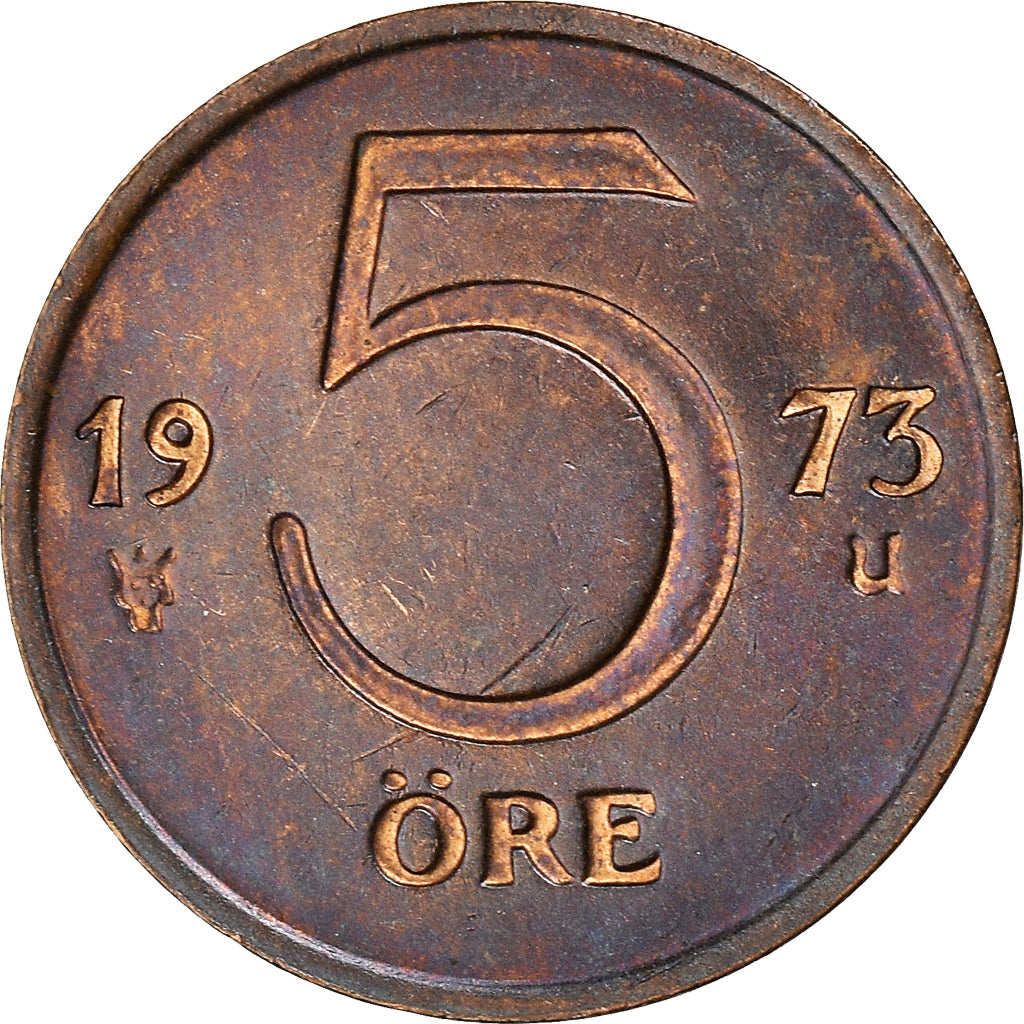Coin, Sweden, Gustaf VI, 5 Öre, 1973, AU(50-53), Bronze, KM:845