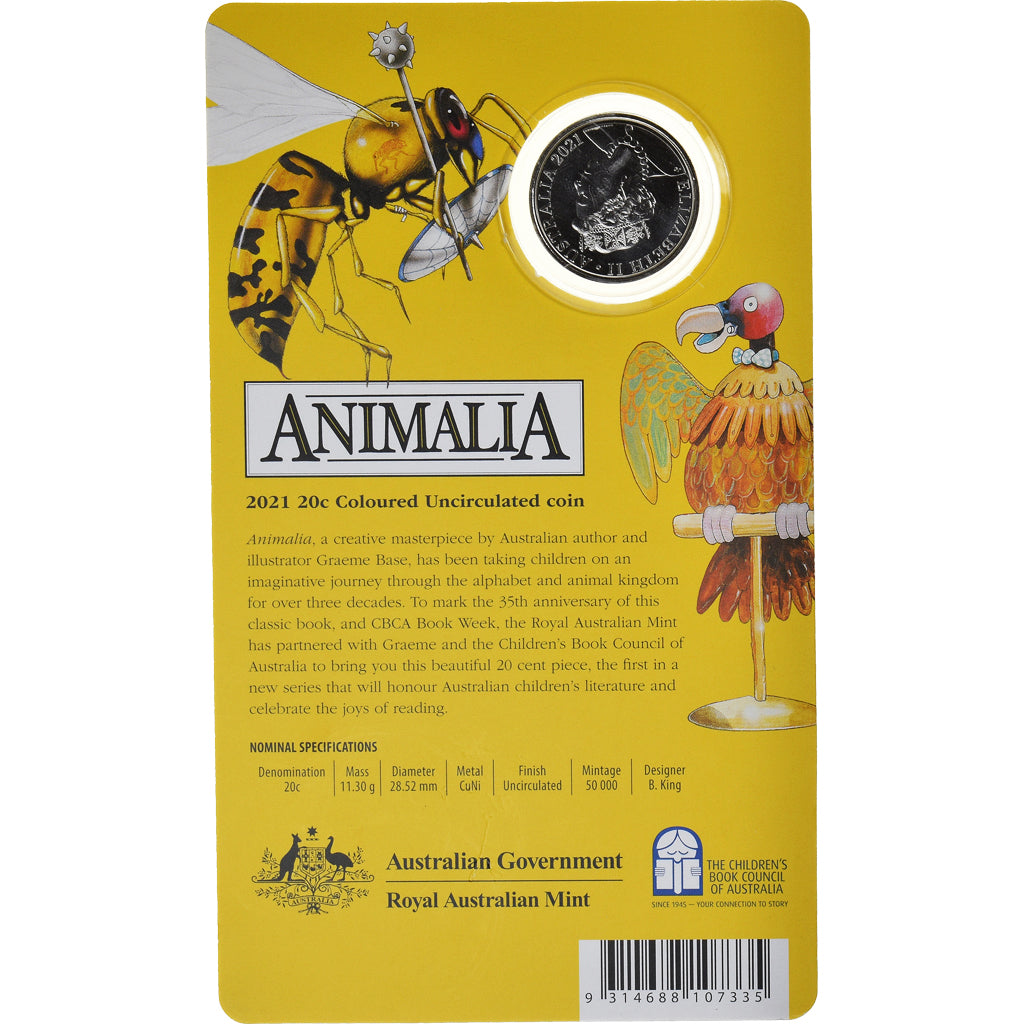 Moeda, Austrália, Animalia., 20 Cents, 2021, Set BU.Colorized, MS(65-70)
