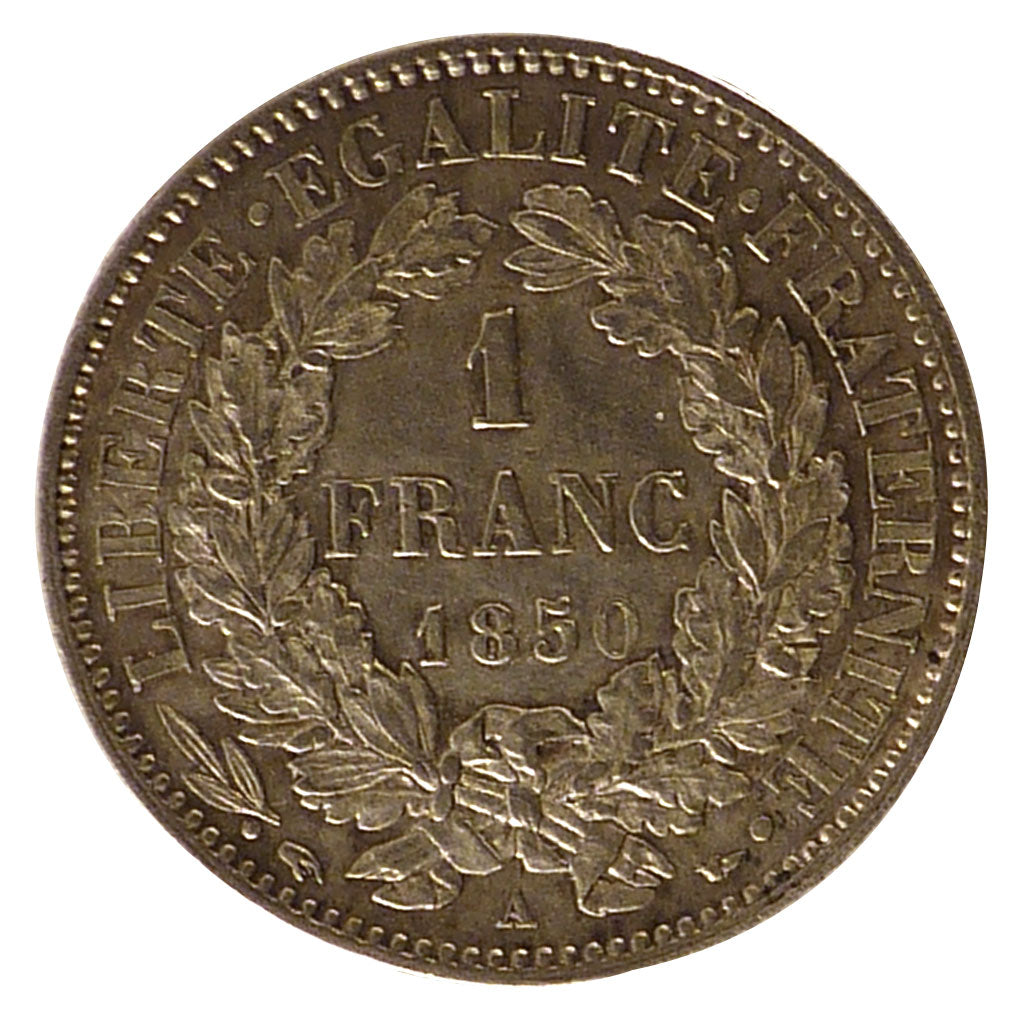 FRANCE, 1 Franc, 1850, Paris, AU(55-58), Silver, Gadoury #457, 4.99