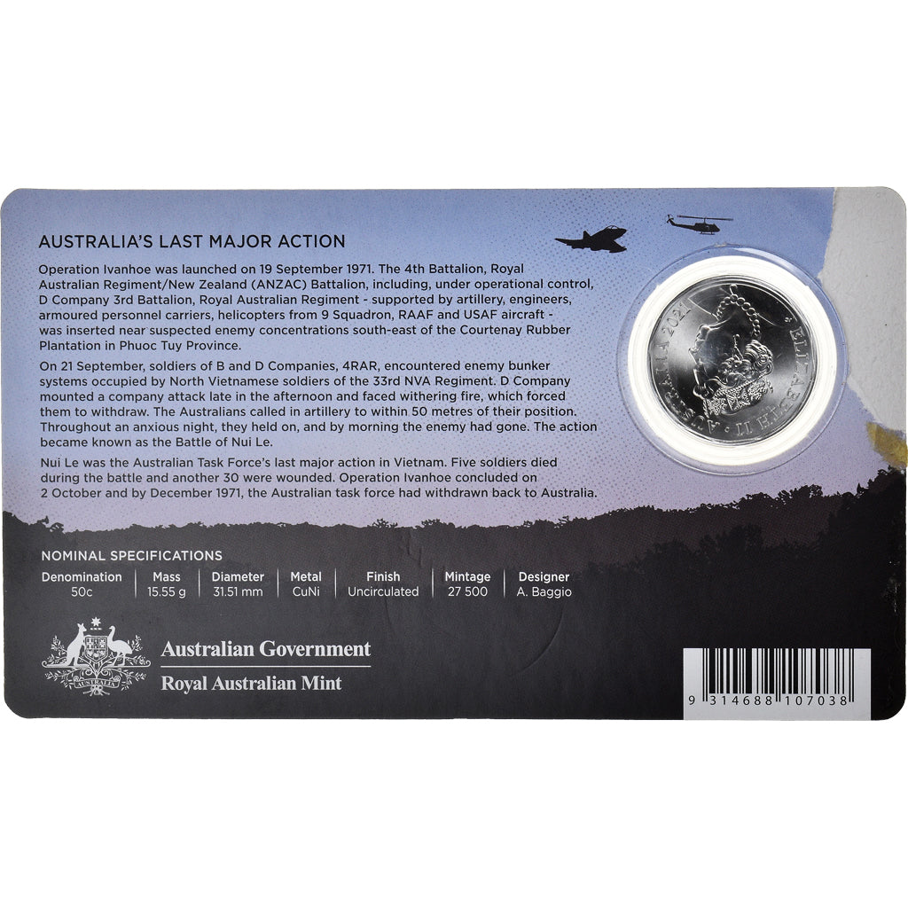 Moneda, Australia, 50 Cents, 2021, The Battle of NUI LE.FDC, FDC, Cupronickel