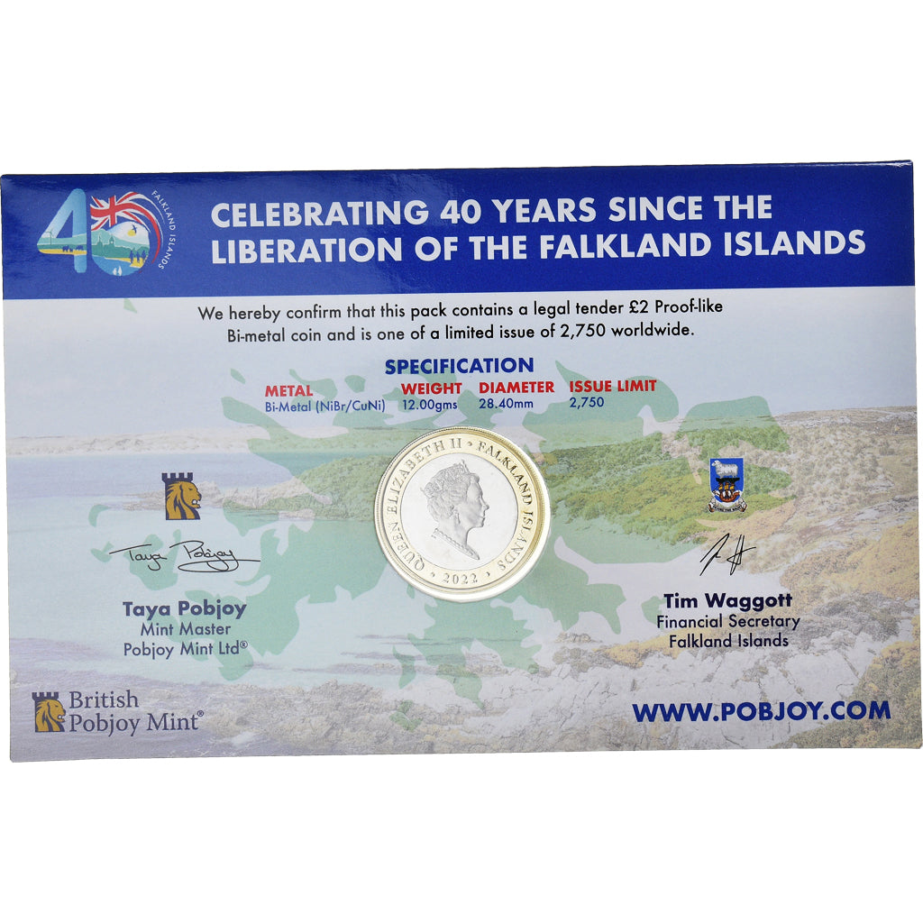 Moneda, Islas Malvinas, Two pounds, 2022, Pobjoy Mint, 40éme Anniversaire de la