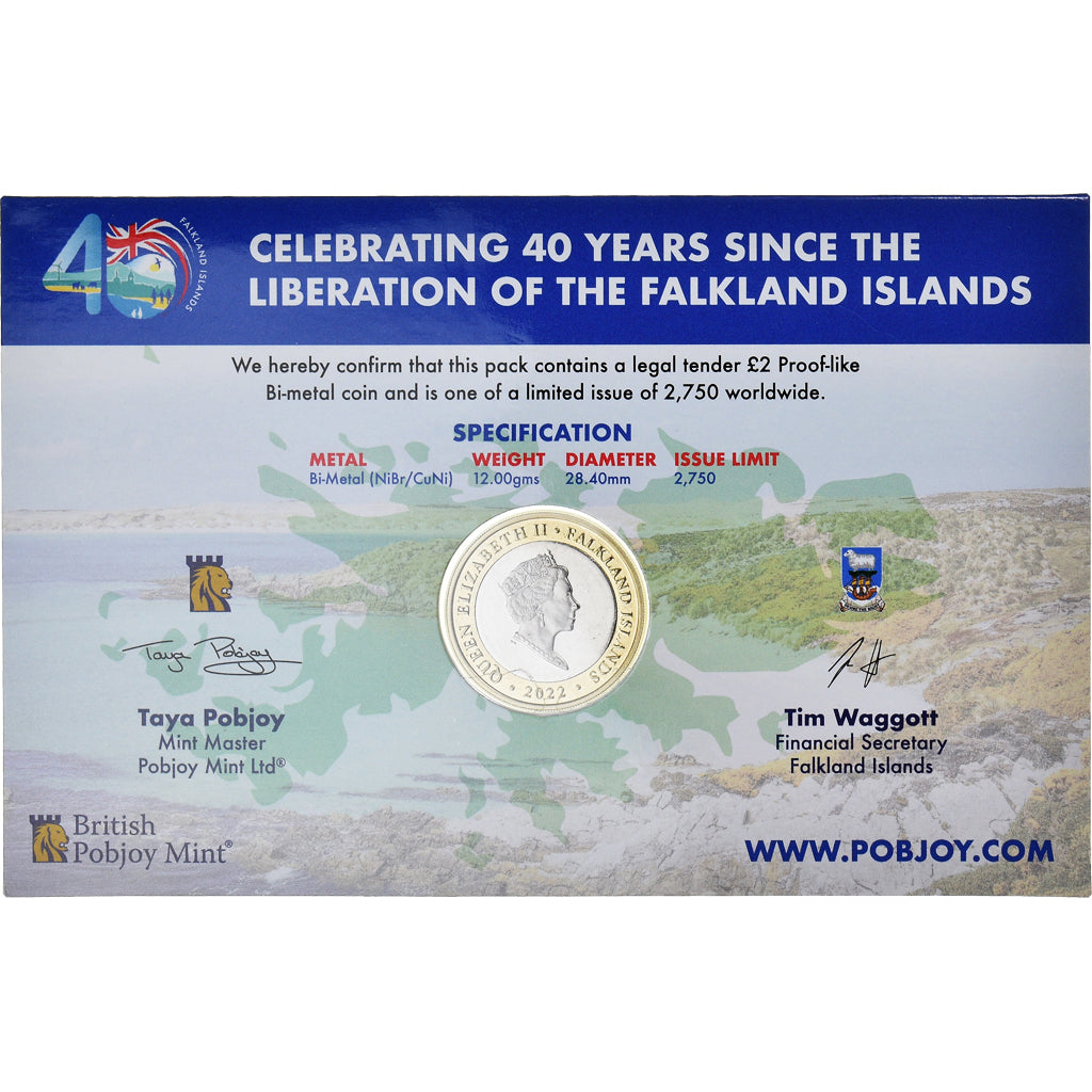 Moeda, Ilhas Falkland, Two pounds, 2022, Pobjoy Mint, 40éme Anniversaire de la