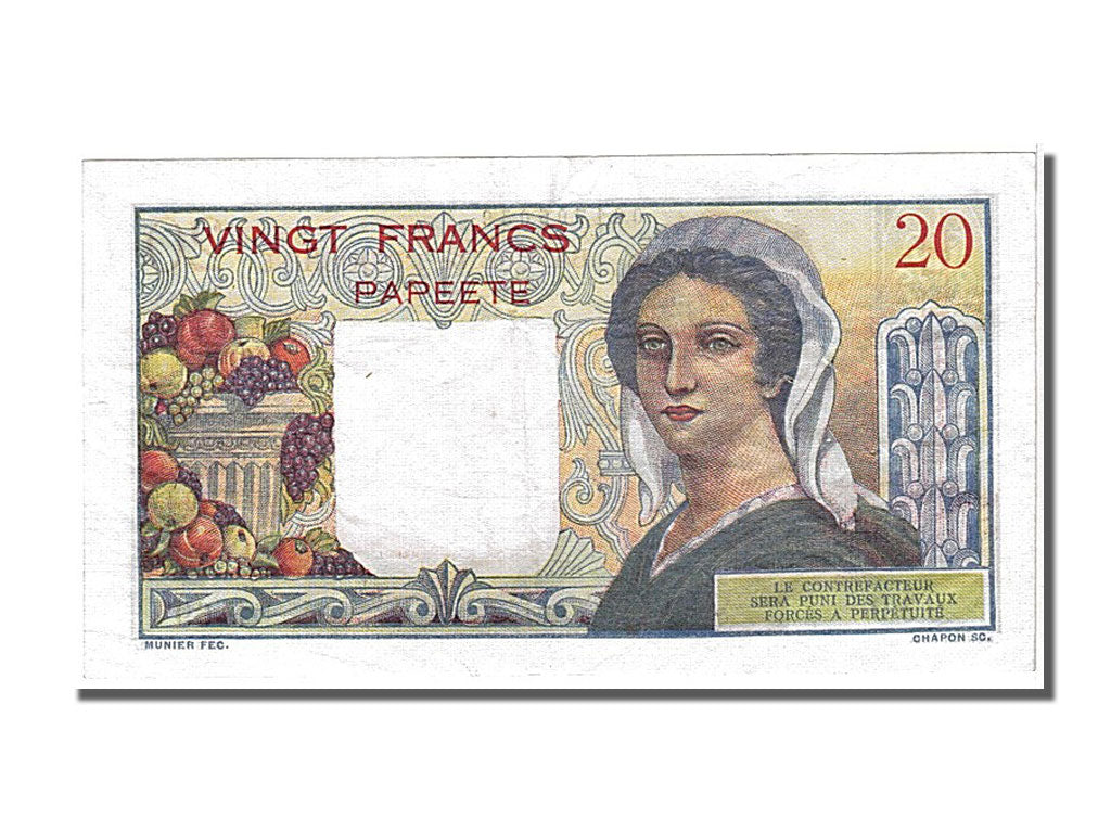 Banknote, Tahiti, 20 Francs, 1954, AU(55-58)