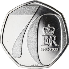 Coin, Great Britain, 50 Pence, 2022, Platinum Jubilee.FDC, MS(65-70)