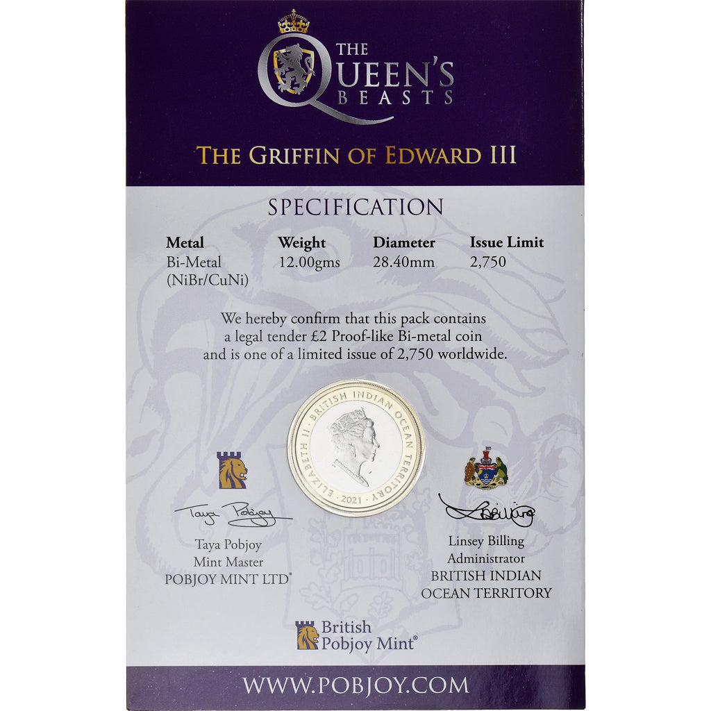Moneta, British Indian Ocean, 2 Pounds, 2021, Pobjoy Mint, The Griffin of Edward