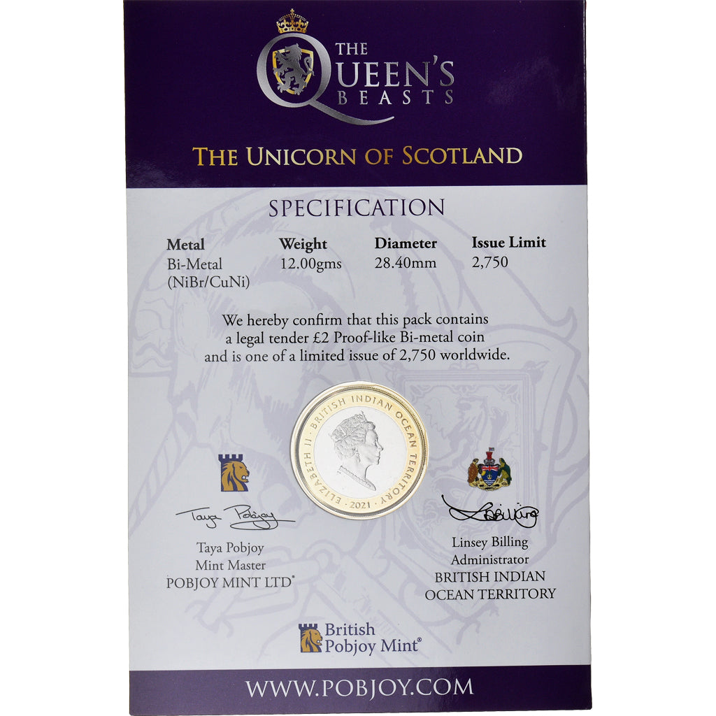 Moneta, British Indian Ocean, 2 Pounds, 2021, Pobjoy Mint, The Unicorn of