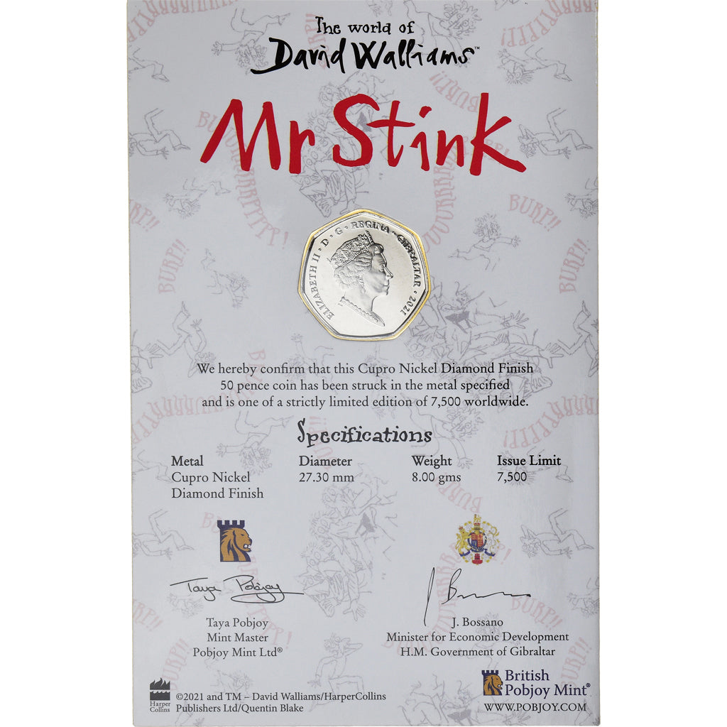 Moneta, Gibraltar, 50 Pence, 2021, Pobjoy Mint, Mr Stink.Colorized.FDC