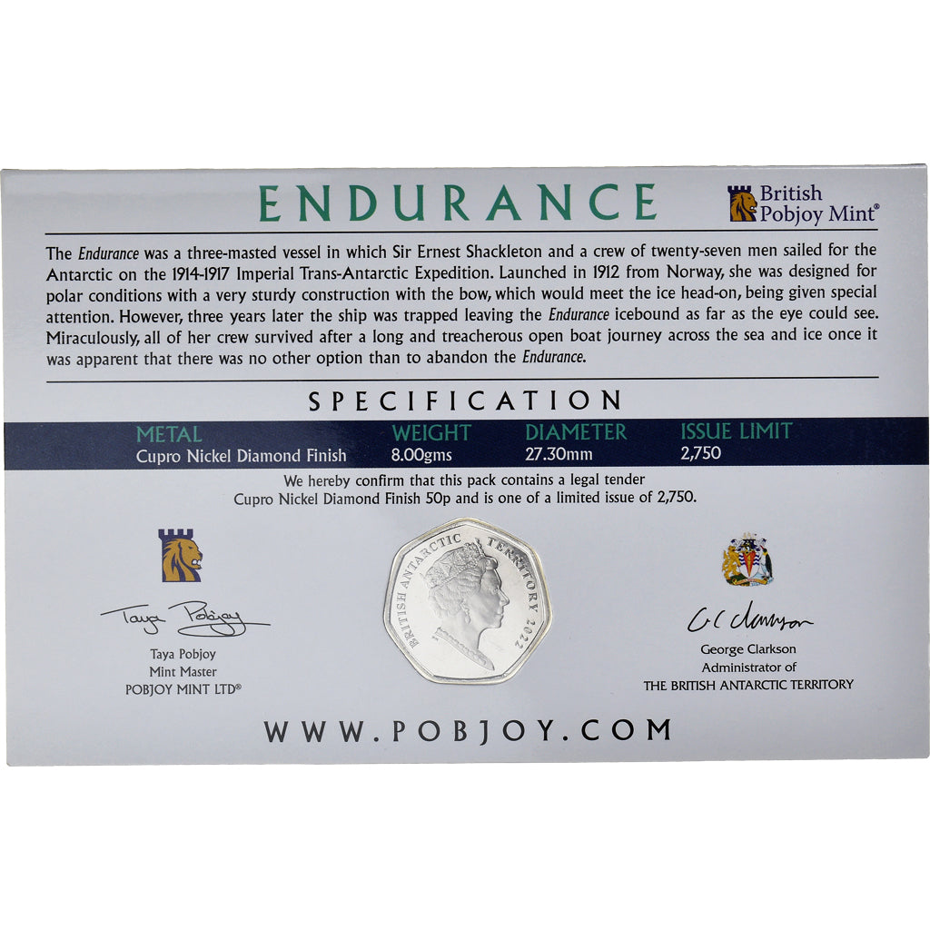 Coin, British Antarctic Territory, 50 Pence, 2022, Pobjoy Mint, Endurance.FDC
