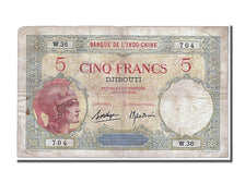 French Somaliland, 5 Francs, 1938, KM #6b, EF(40-45), W36
